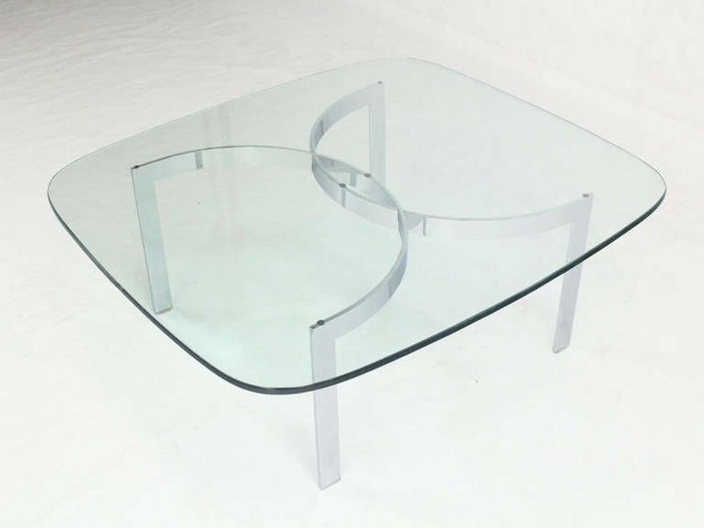 EstablishedLines Mid Century Modern Curved Bent Chrome Base Glass Top Coffee Table Bauhaus Chanel