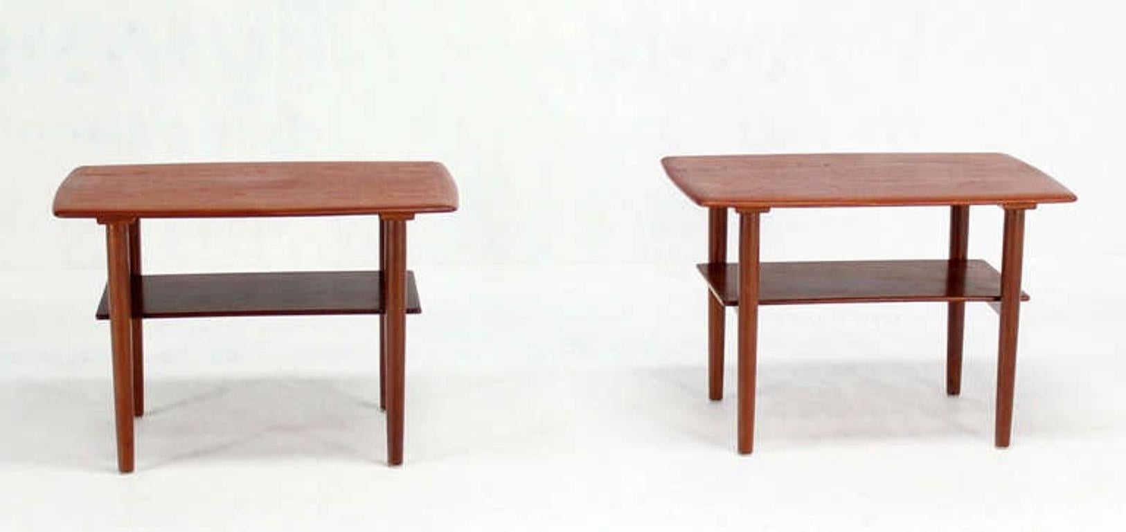 EstablishedLines Povl Dinesen Pair Danish Modern Teak End Tables Solid Tapered Dowel legs 1 Shelf