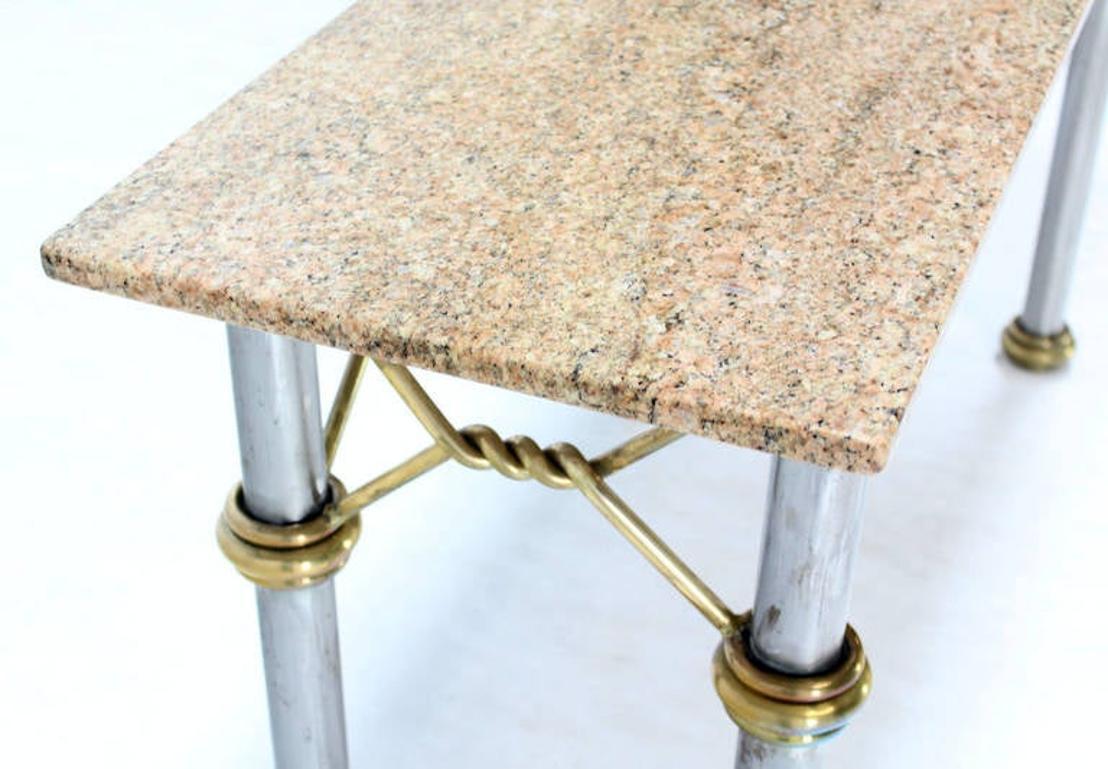 EstablishedLines Mid Century Modern Solid Brass "Rope" Chrome Base Marble Top Console Sofa Table
