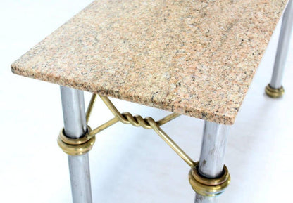 EstablishedLines Mid Century Modern Solid Brass "Rope" Chrome Base Marble Top Console Sofa Table