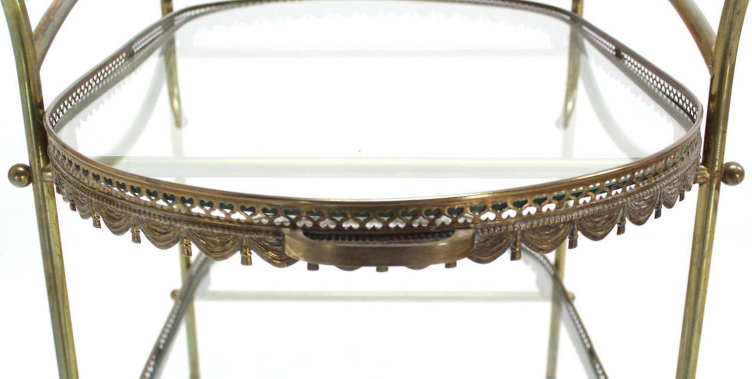 EstablishedLines Two Tier Brass & Glass Serving Cart Table with Removable Serving Trays
