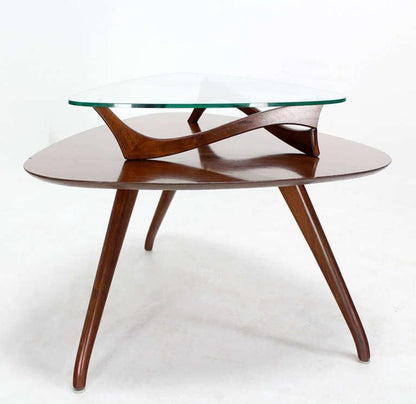EstablishedLines Pair of Organic Shape Rounded Triangle End Tables with floating  Glass Tops MINT