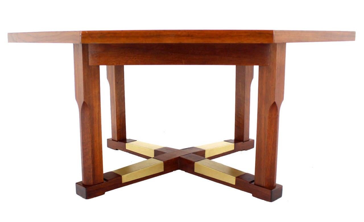 EstablishedLines Mid Century Modern Walnut X Base Inlayed Octagon Shape Coffee Table MINT!