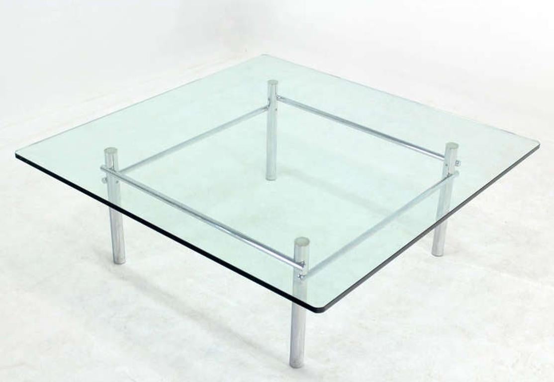 EstablishedLines Solid Chrome Base Heavy Steel Bars  Square Glass Top Coffee Center Table MINT!