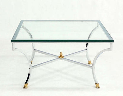 EstablishedLines Hoof Brass Feet Chrome X Shape Base 3/4" Glass Square Coffee Table Clean