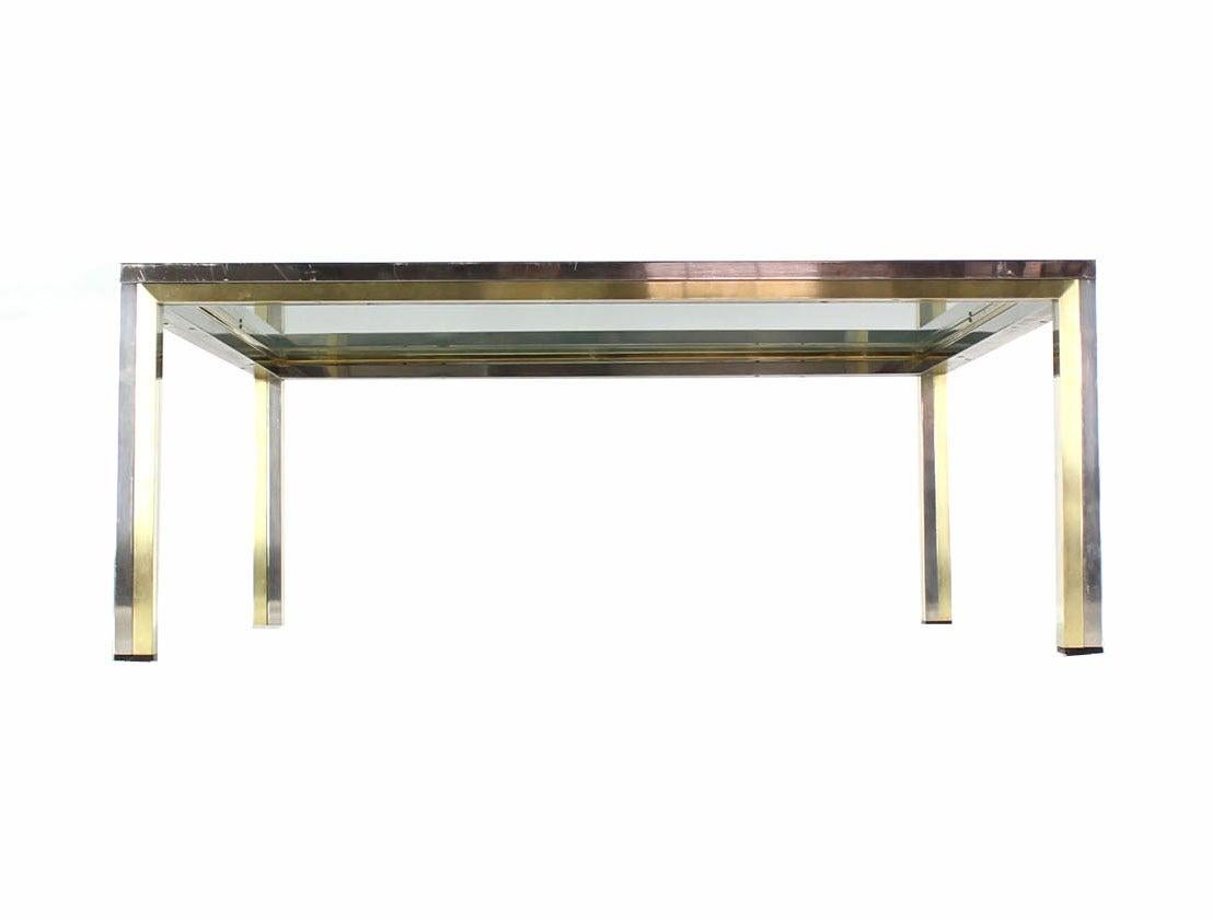 EstablishedLines Large 39" Square Brass Chrome Tinted Glass Top Coffee Center Table Romeo Rega