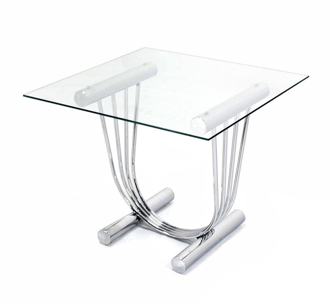 EstablishedLines Pair of Chrome U Shape Bases Glass Square Top End Side Tables Stands MINT!