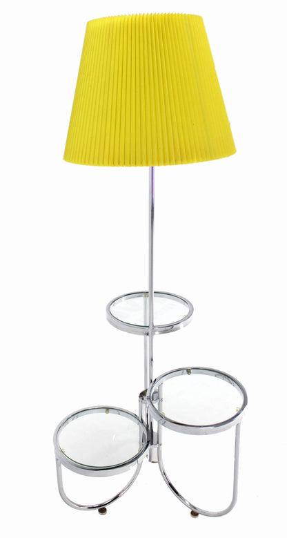 Mid Century Modern Chrome Base Floor Lamp w/ Three Circular Built Stand Tables