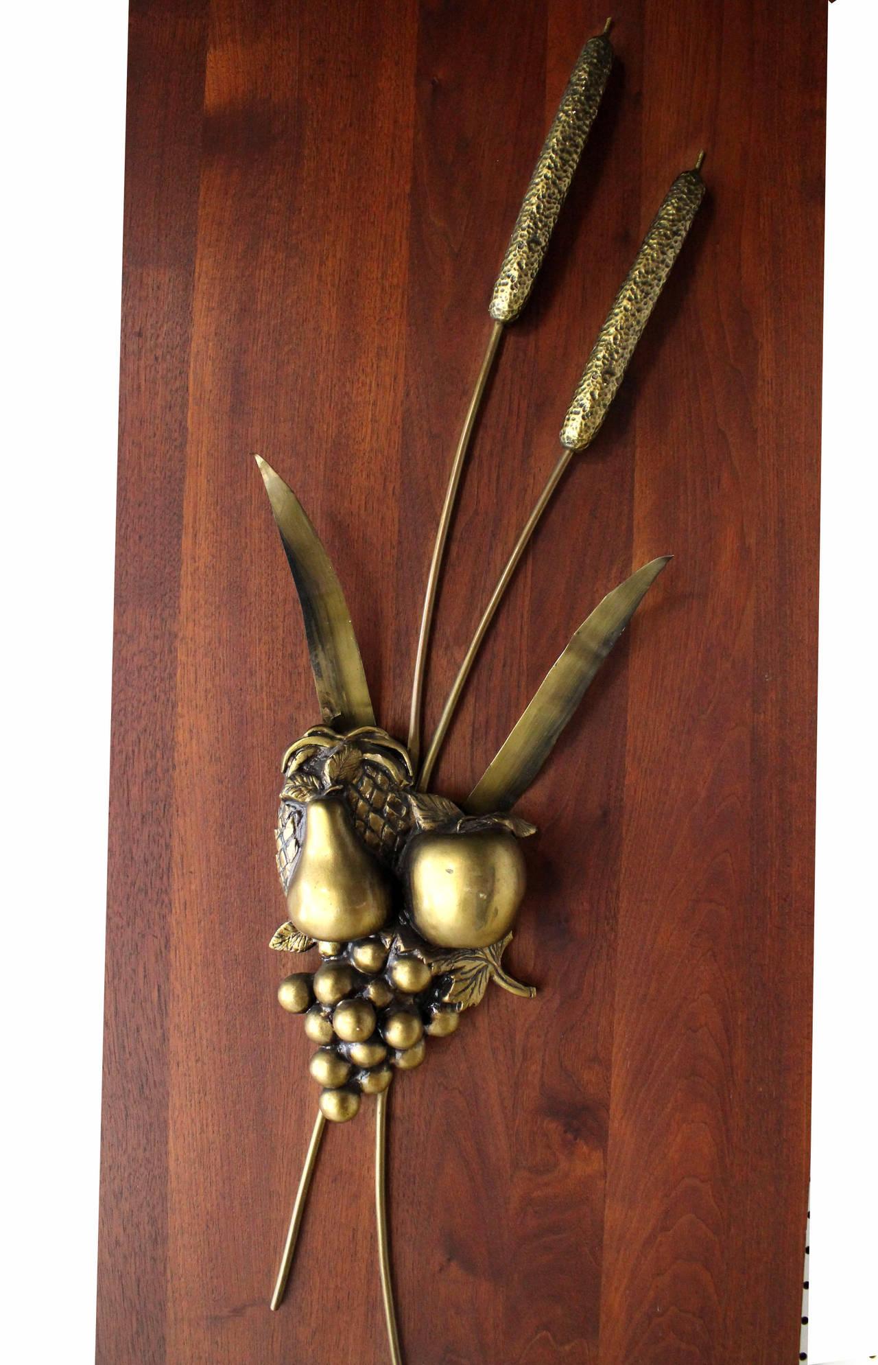 Non Matching Pair Cast Metal Sculptures of Fruits Solid Walnut Mount Board Mint!
