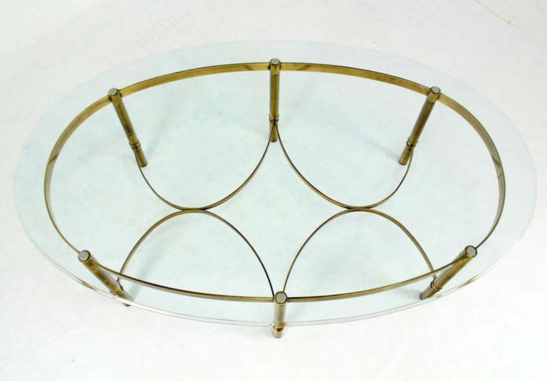 EstablishedLines Brass 6 Legged Base Glass Oval Top Mid-Century Modern Coffee Table MINT!