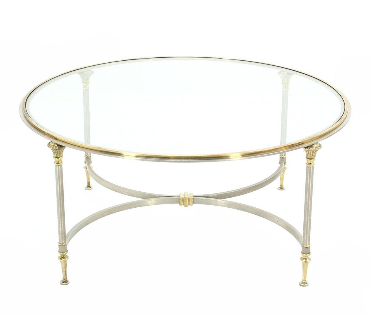 EstablishedLines Mid Century Italian Modern Round Glass Top Brass Chrome/Pewter Coffee Table MINT