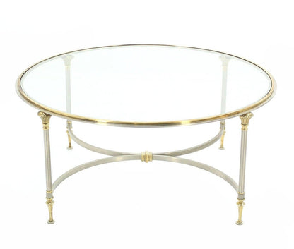 EstablishedLines Mid Century Italian Modern Round Glass Top Brass Chrome/Pewter Coffee Table MINT
