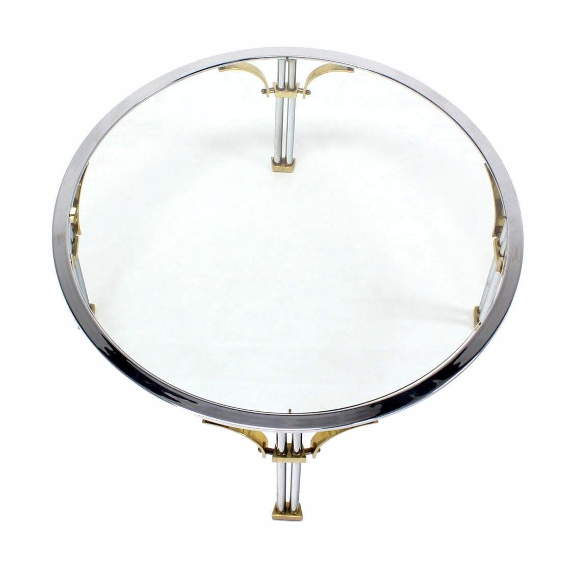 EstablishedLines Italian Mid Century Modern Chrome Brass Glass Top Round Coffee Table MINT!
