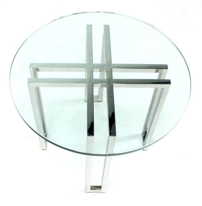 EstablishedLines Mid Century Modern Round Chrome Base Glass Top Side End Center Lamp Table Stand