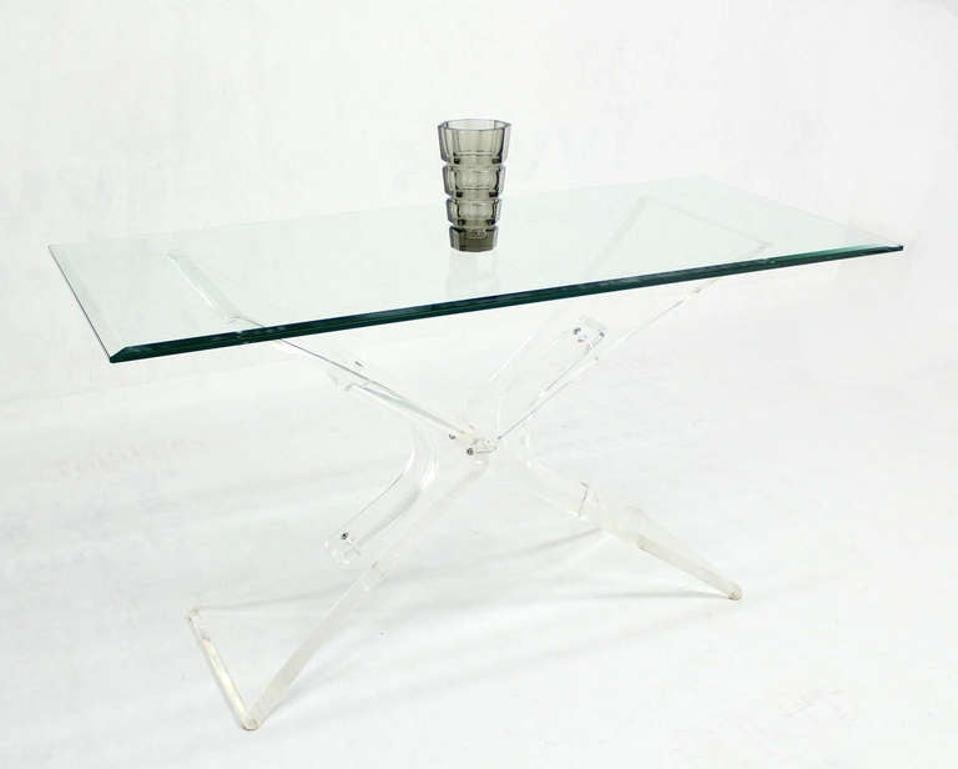 EstablishedLines Lucite X Shape Base Glass Top Mid Century Modern Console Sofa Table MINT!