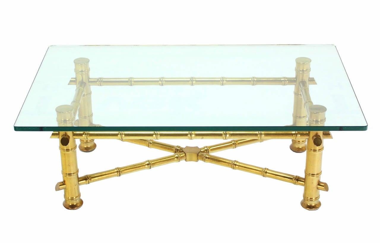 EstablishedLines Gold Leaf Faux Bamboo Base Thick 3/4" Glass Top Rectangle Coffee Table MINT!