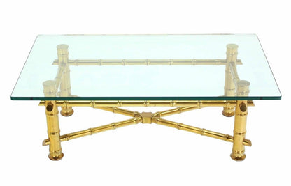 EstablishedLines Gold Leaf Faux Bamboo Base Thick 3/4" Glass Top Rectangle Coffee Table MINT!