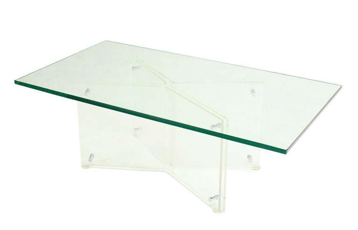 EstablishedLines Mid-Century Modern Lucite X Base Glass Top Rectangle Coffee Table