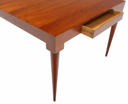 Danish Mid Century Modern Teak Tapered Legs Dining Conference Table Two Leaves