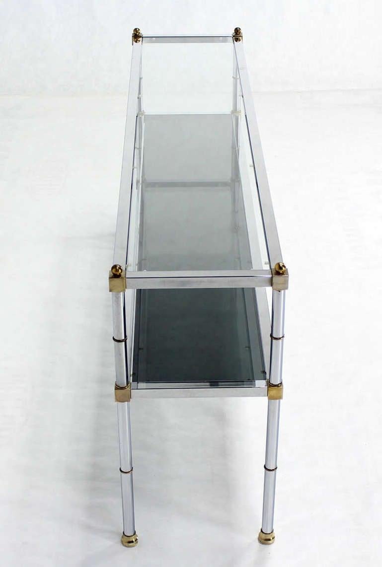 EstablishedLines Chrome Brass and Glass Two Tier Console or Sofa Table Mid Century Modern MINT!