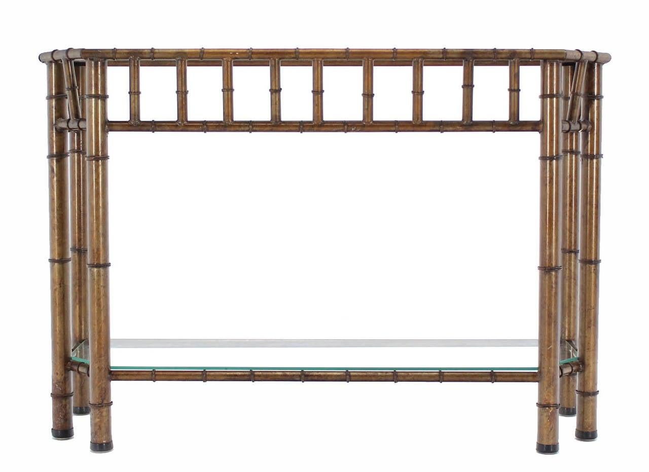 Metal Faux Bamboo Two Tier Bottom Shelf Medium Size Console Sofa Table Mint!