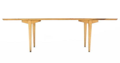 EstablishedLines Boat Shape Light Walnut Tapered Birch Exposed Leg Tenon Coffee Table Mid Century