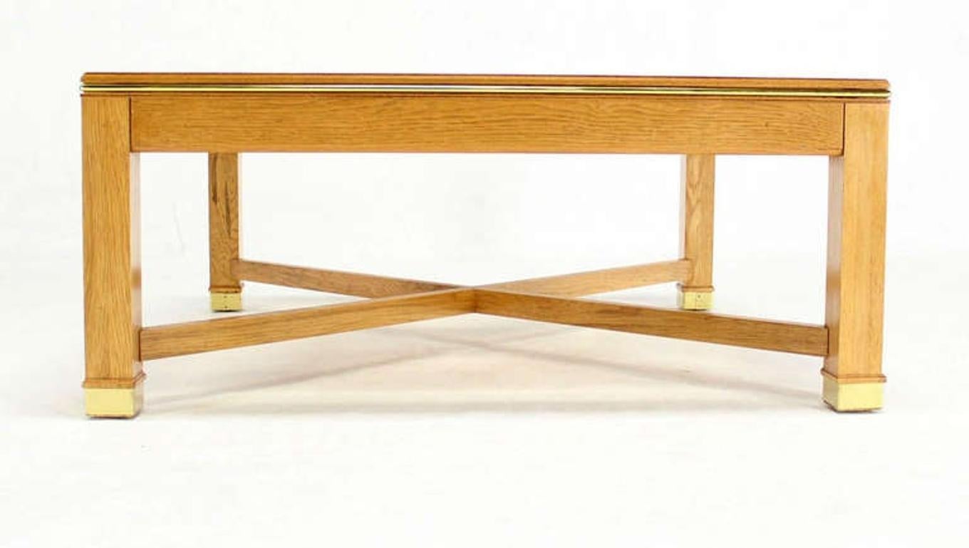 EstablishedLines Beveled Smoked Glass Bird's-Eye Maple Brass Square Legs Coffee Table MINT!