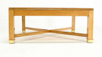 EstablishedLines Beveled Smoked Glass Bird's-Eye Maple Brass Square Legs Coffee Table MINT!