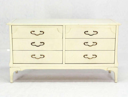 White Bone Tone Wash Lacquer 6 Drawer Dresser Solid Brass Ornate Drawer Pulls