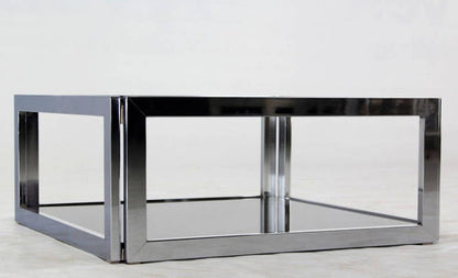 EstablishedLines Sharp Square 2 Tier Modern Chrome Base Smoked Glass Coffee Table w/ Shelf MINT