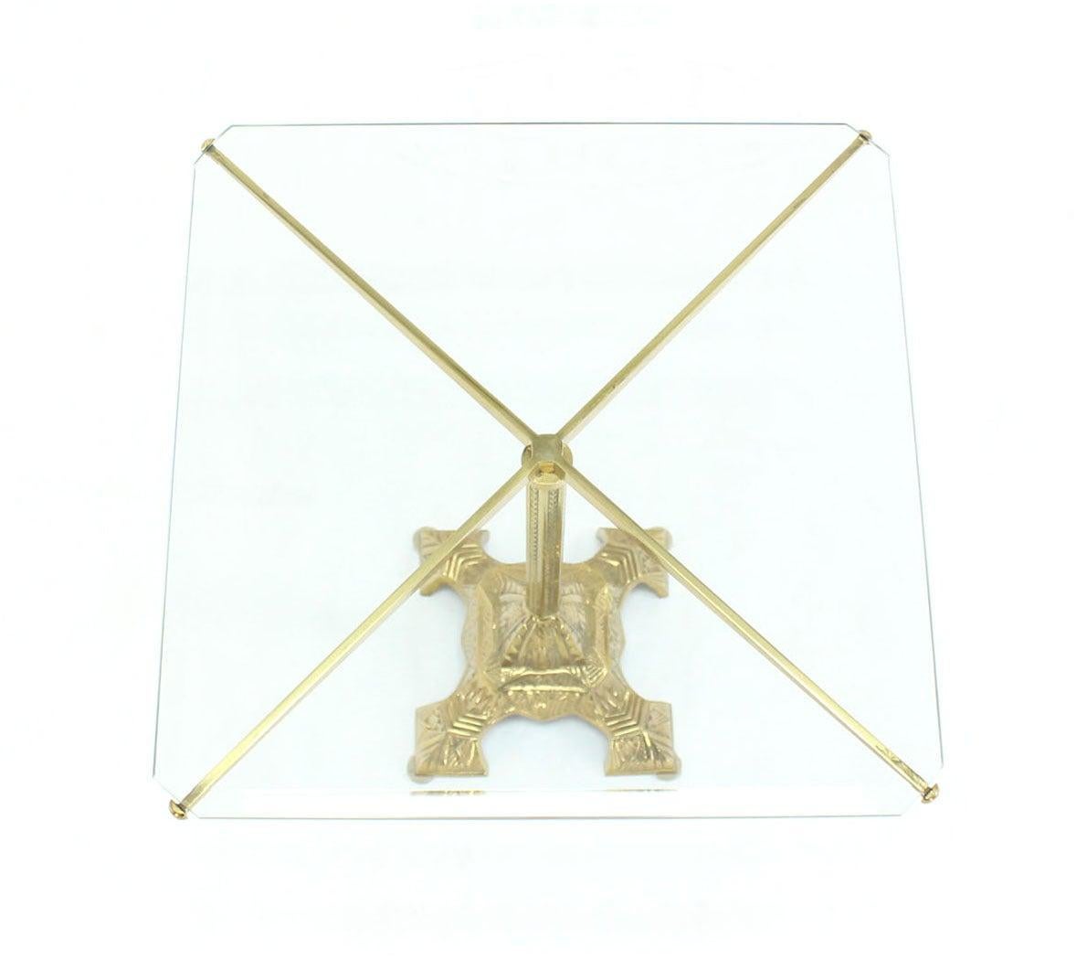 EstablishedLines Square Cast Brass X Shape Base Glass Top Side End Center Lamp Table Stand MINT