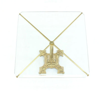 EstablishedLines Square Cast Brass X Shape Base Glass Top Side End Center Lamp Table Stand MINT