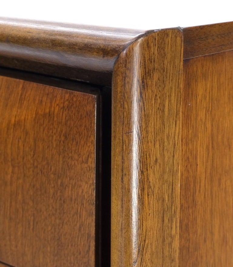 Mid-Century Modern Sculpted Walnut 9 Diamond Front Drawers Dresser Mint