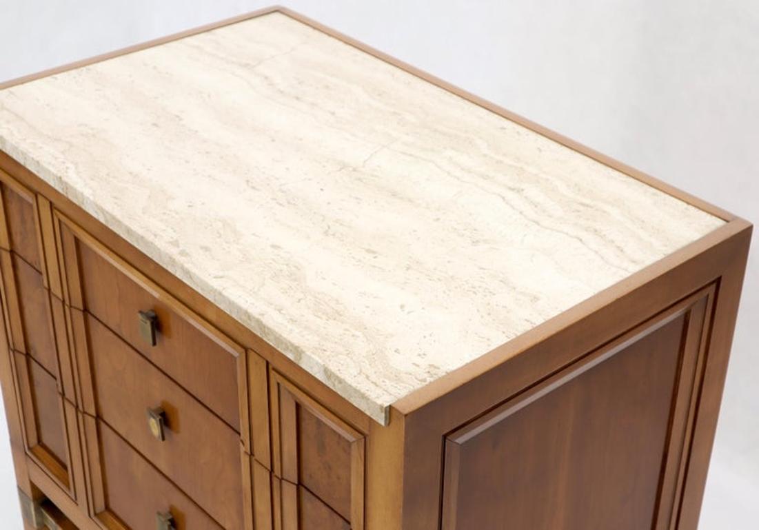 Travertine Top Three Drawers Bachelors Chest with Brass Pulls and Accents