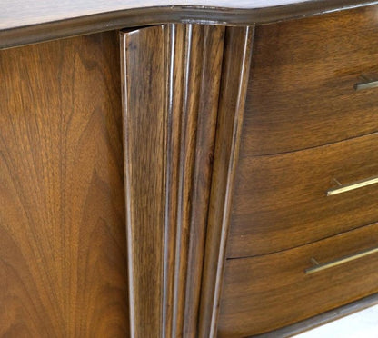 American Walnut long Dresser w/ Rolled Edges Curved Front Dresser Brass Pulls