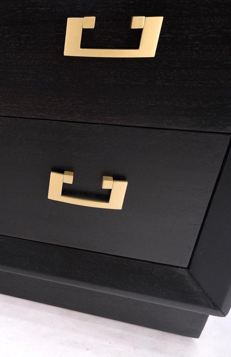 Ebonized Black Lacquer Mahogany Tall 5 Drawers Dresser Gold Bracket Pulls MNT
