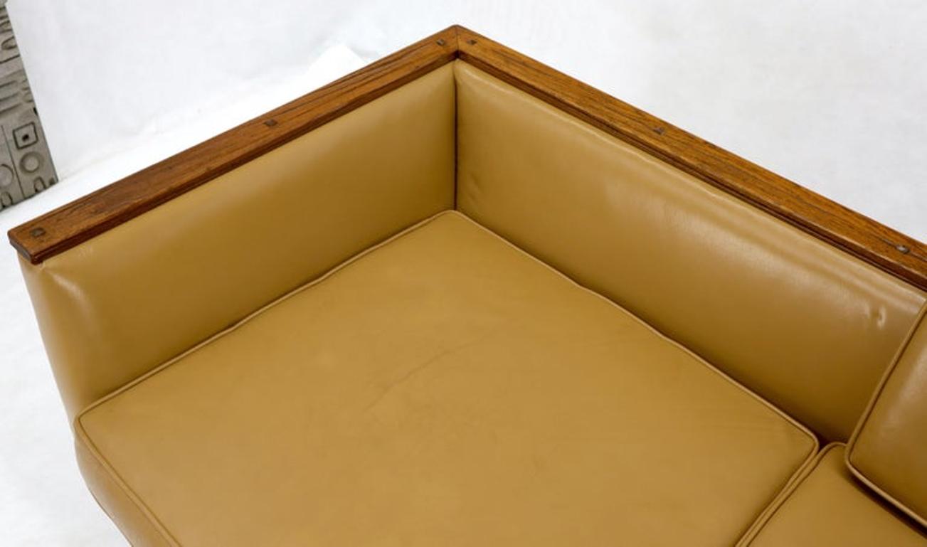 Mid-Century Modern Tan Leather Oak Frame Sofa by Ranch Oak