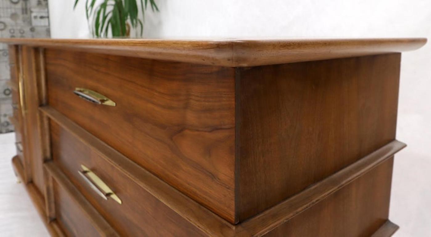 Sculptural Walnut Mid-Century Modern Long Dresser Credenza