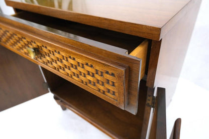Heavy Turned Solid Walnut Legs Floating Lattice Ornament 1 Drawer Nightstand