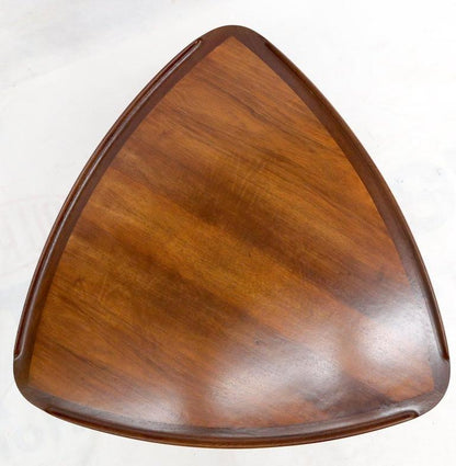 Rounded Triangular Shape Danish Mid-Century Modern Side Occasional Table Cane