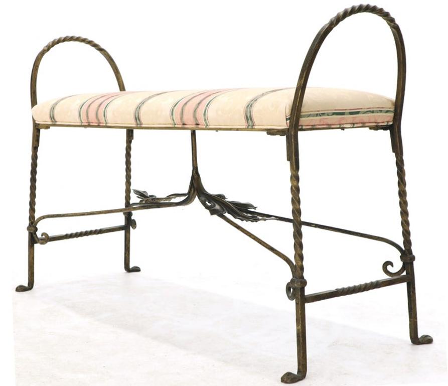 Figural Twisted Wrought Iron Window Bench Grape Leaf Motive