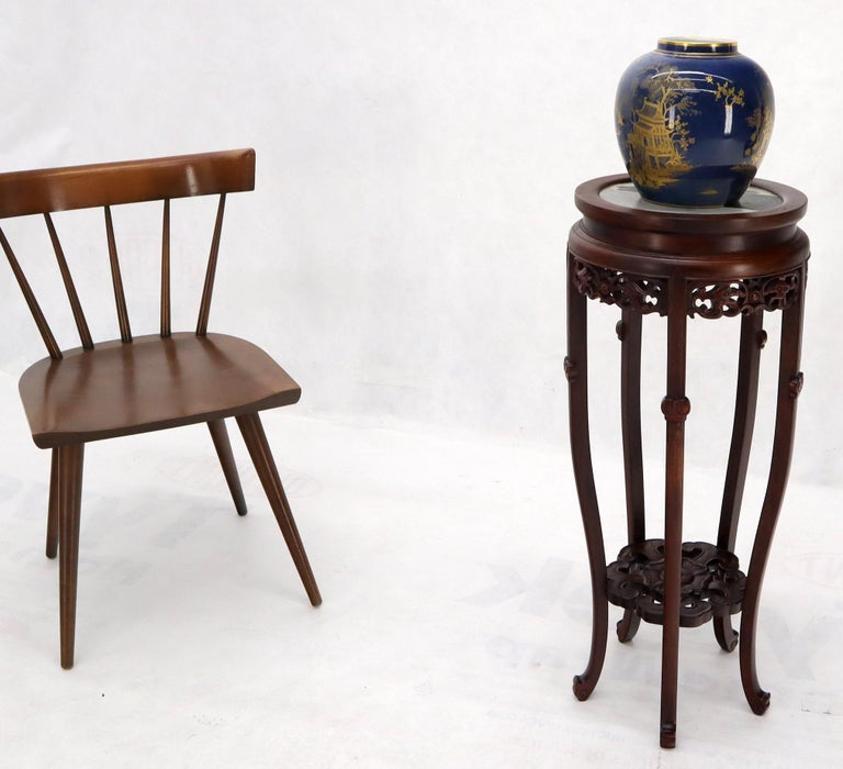 Chinese Carved Dark Rosewood Marble Top Round Stand