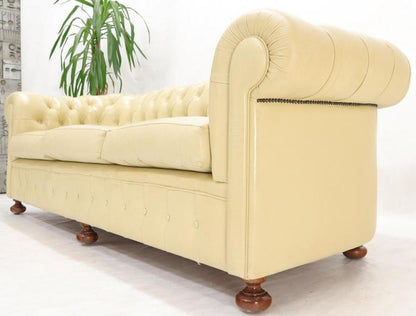 Cream Tufted Leather Chesterfield Sofa