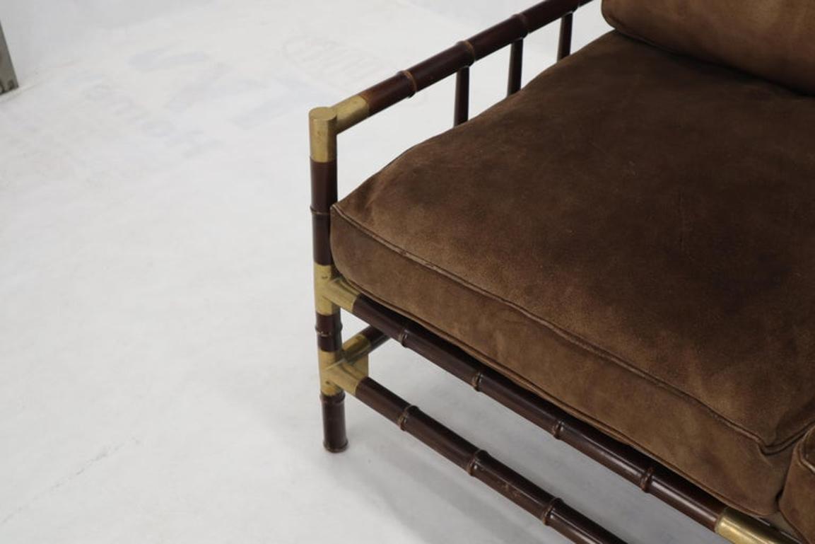 Brown Suede Upholstery Faux Bamboo Italian Mid-Century Modern Settee Loveseat