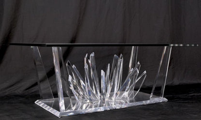Lucite "Ice Crystals" Base Rectangle Glass Top Mid-Century Modern Coffee Table