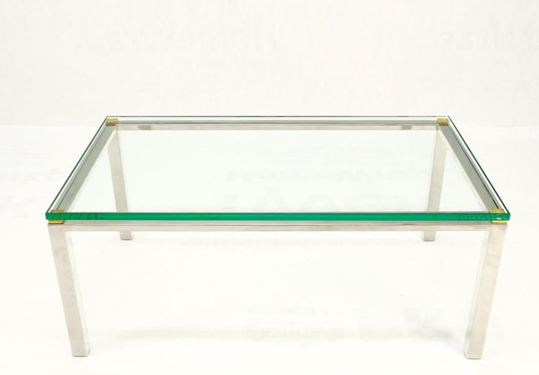 Polished Stainless Steel & Brass Glass Top Rectangle Coffee Table Mid Century