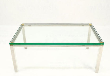 Polished Stainless Steel & Brass Glass Top Rectangle Coffee Table Mid Century