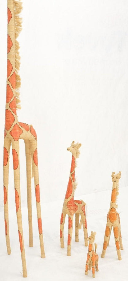 Group of 4 Giraffe Folk Art Rattan Bamboo Straw Hand Painted Animal Sculptures