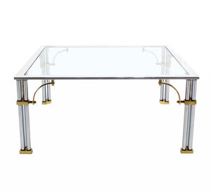 Brass Chrome Glass Top Square Coffee Table
