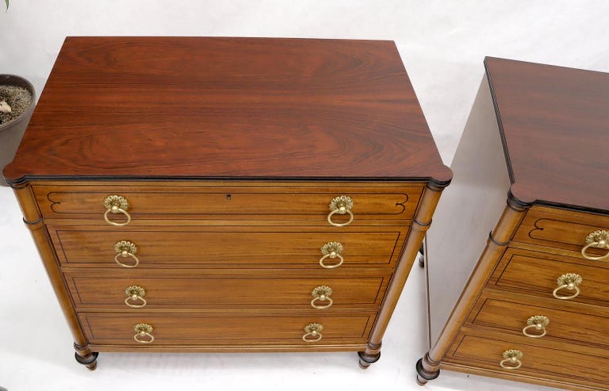 Pair of Rosewood Tops Satin Wood Heavy Brass Ring Pulls 4-Drawer Bachelor Chests